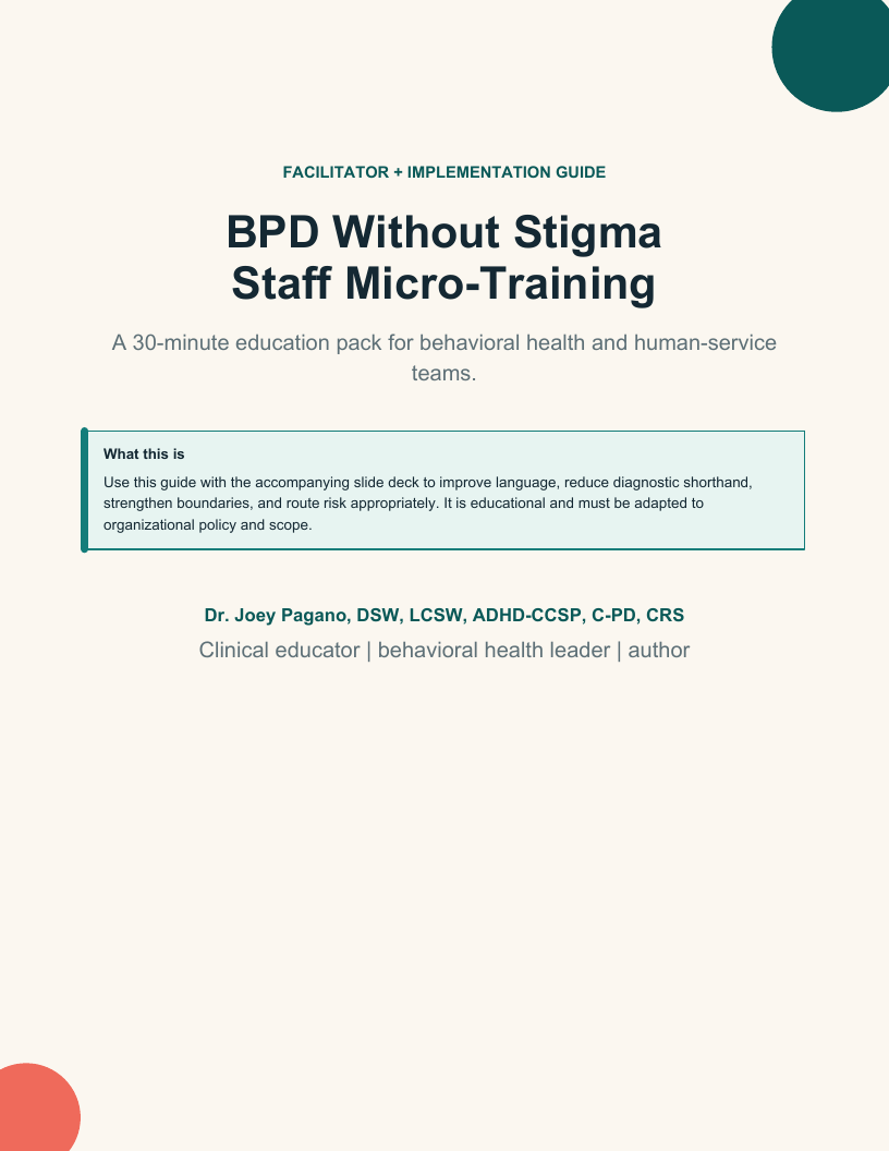 Cover of BPD Without Stigma: Staff Micro-Training — Individual Presenter License